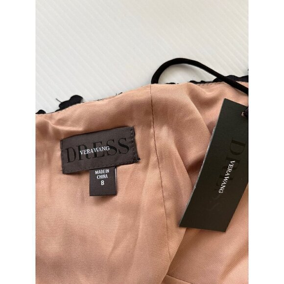 Vera Wang Women's Black Floral Ruffle Lace Cocktail Dress Size 8 - Picture 4 of 11